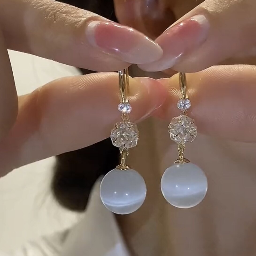 2023年新款气质长款猫眼石耳环轻奢时尚百搭耳坠精致优雅甜美耳饰