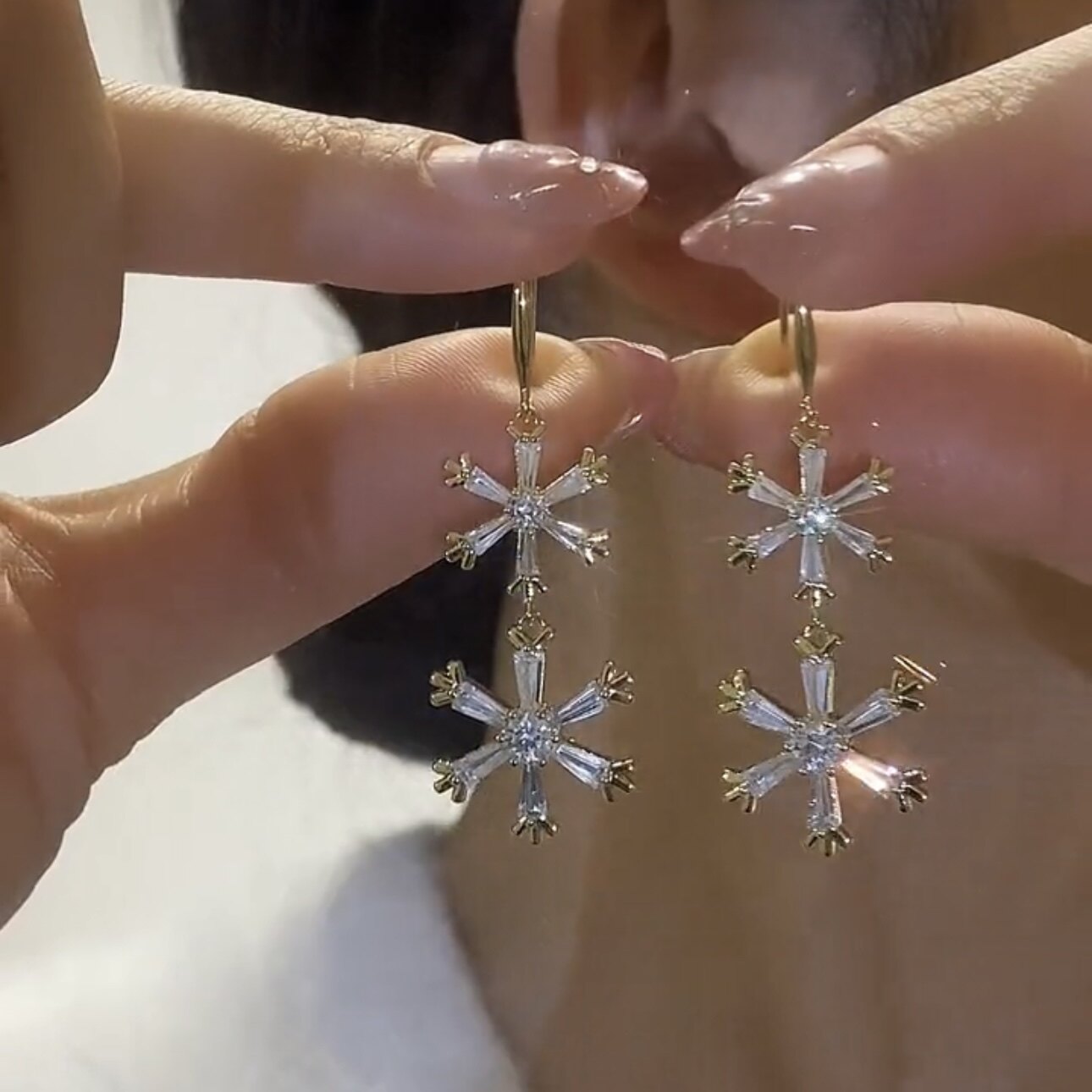 微镶超仙雪花耳环秋冬长款