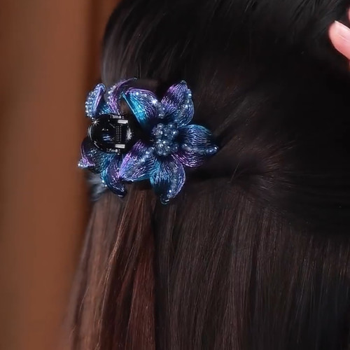 蓝藤花发夹女春季新款半扎发抓夹高级感铜丝花朵鲨鱼夹头饰