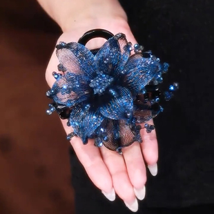 复古夹鲨鱼优雅金属丝高档手工花朵双面编织 气质抓轻奢抓夹女爆款