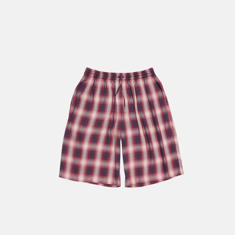 AC 胶囊系列抽绳撞色格纹休闲五分短裤 红色 S M L XL