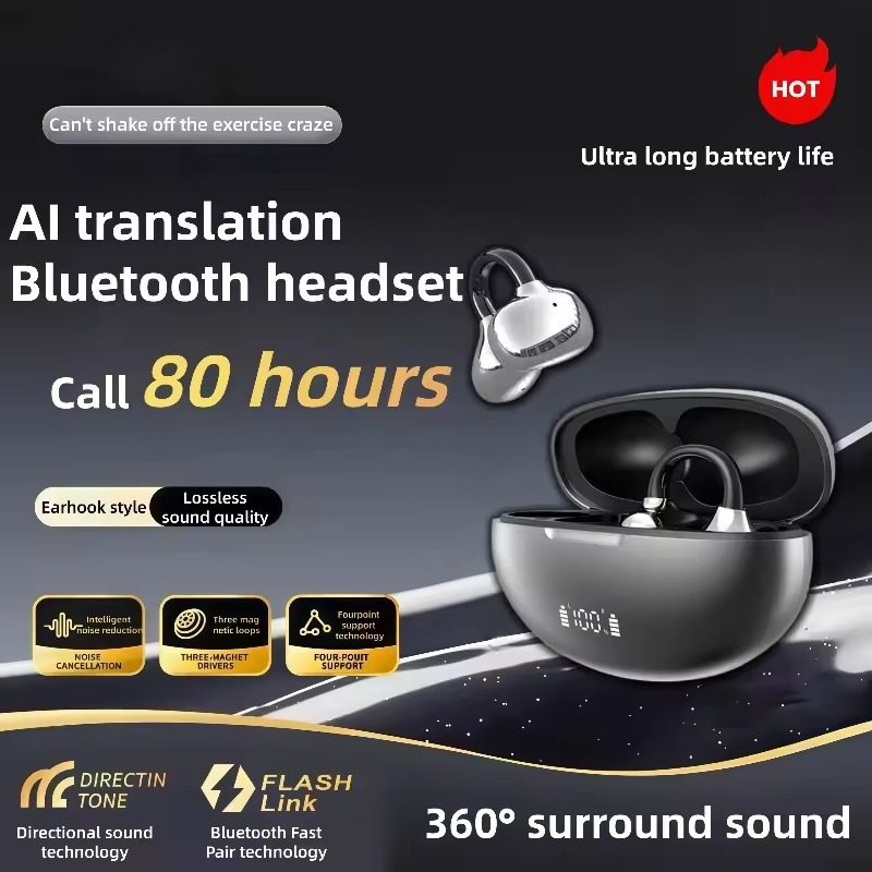 Translator Headphones AI Translation ear clip Sports Earbuds