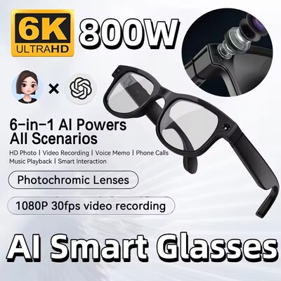 6K AI Smart Glasses 800W Pixel Camera Translate Photochromic