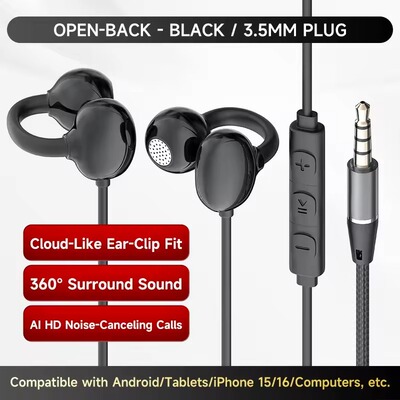 Wired Earphones Microphone Ear Clip Earbuds 3.5mm/Type-C