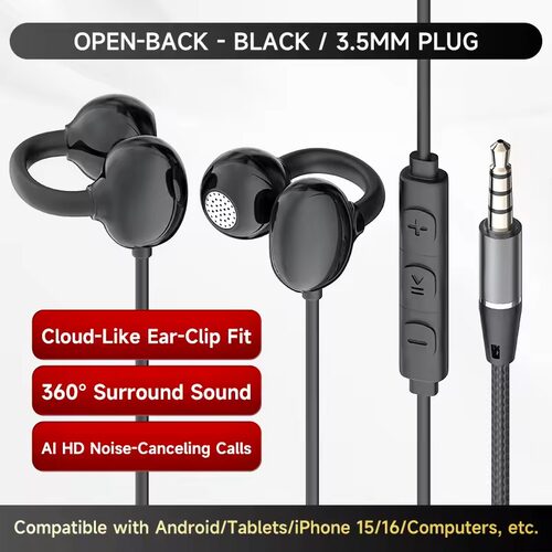 Wired Earphones Microphone Ear Clip Earbuds 3.5mm/Type-C