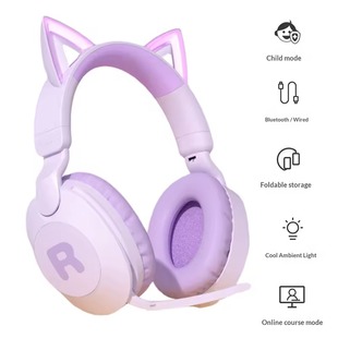 Cat Ear Headphones Kids Gaming Headset Over Ear Bluetooth