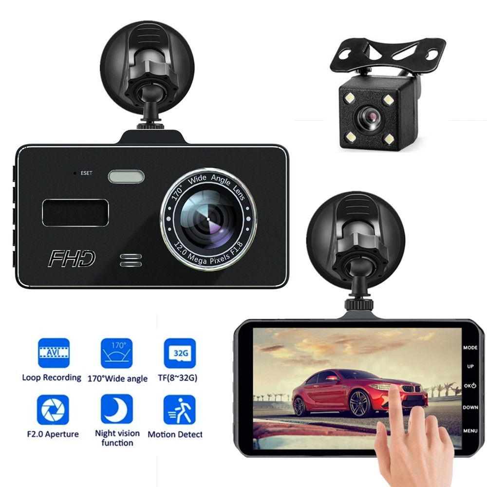 Dual-lens Touch Car Driving Recorder Car Video Dash Cam 64GB