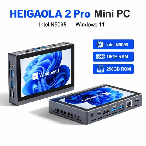 HEIGAOLA 2 Pro Mini PC Windows 11 Intel N5095 16GB RAM 256GB EMMC Touch Screen Computer 4K HDMI