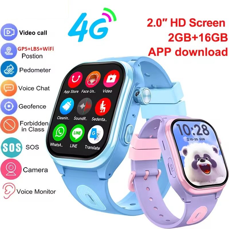 Kids 4G Smart Phone Watch 2+16G APP Download GPS WIFI Video