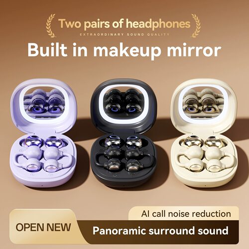 Dual Headphones Makeup Mirror Space Capsule Design earbuds