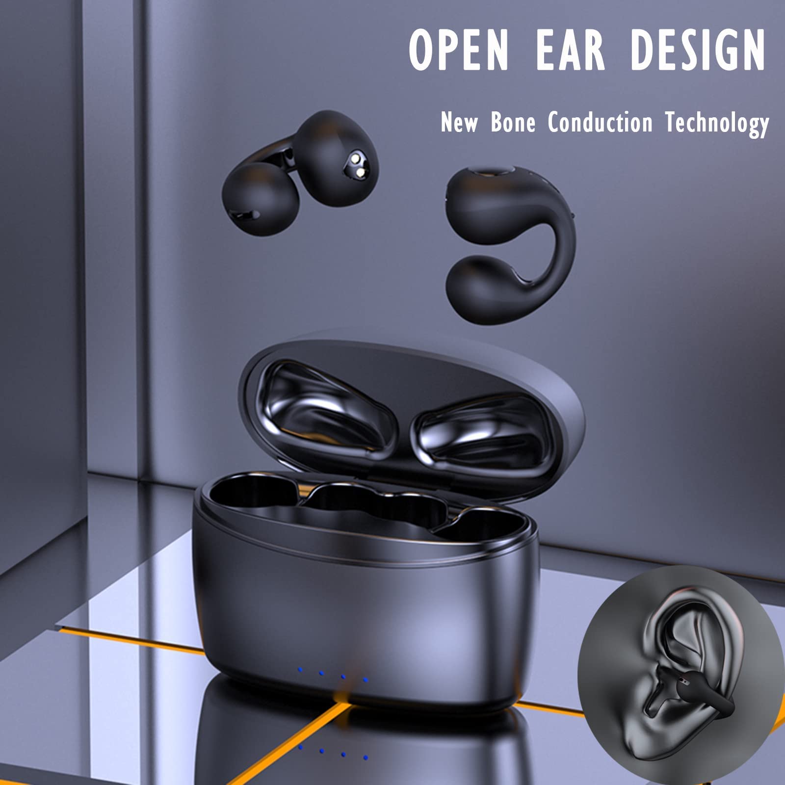 Ear Clip On Bone Conduction Bass Headphones Sports Wireless