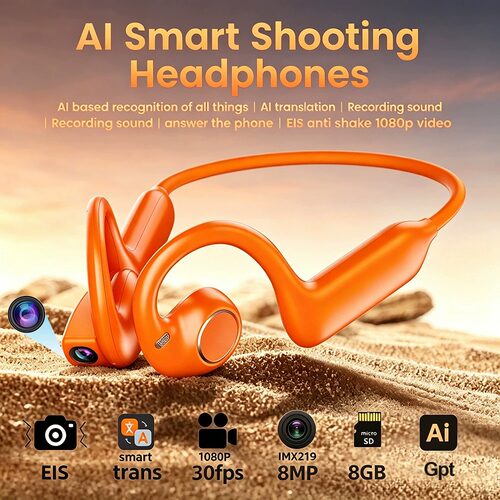 8MP camera smart earphone bone conduction translator earbuds