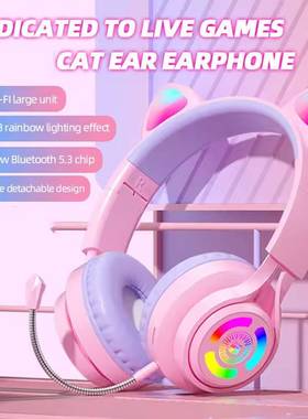 Cat Ear Headphones with RGB LED Bluetooth Gaming Headset