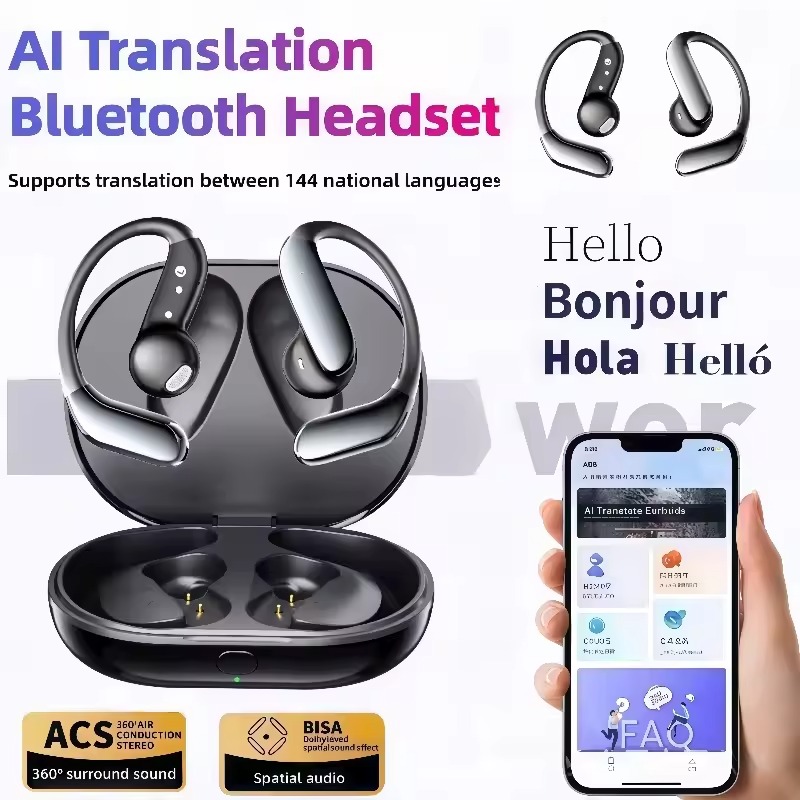 AI Translation Bluetooth 5.4 Ear Hook Headphones Wireless