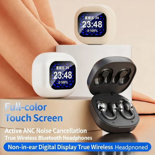 Bluetooth 5.4 Earphones LCD Screen Earbuds OWS Ear Clip