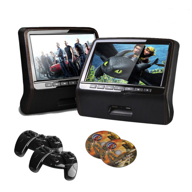 2PCS 9 Inch HD 800*480 LED Car Headrest DVD Player Monitor Built-in Speaker With USB/HDMI/CD/IR/FM/Game