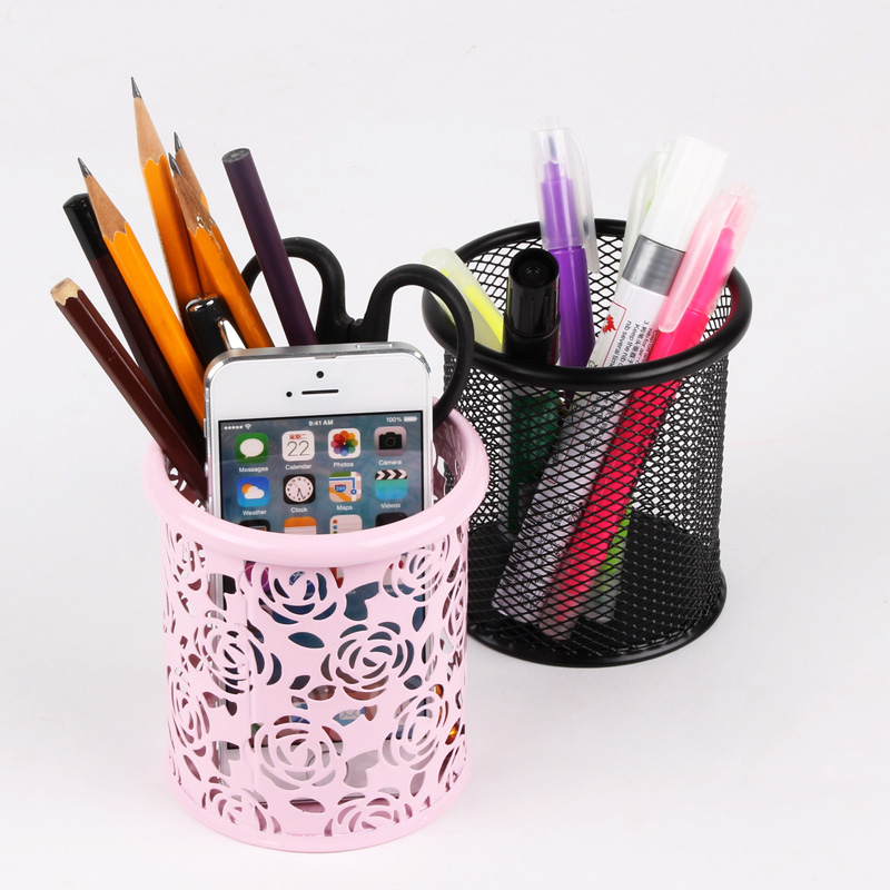 办公笔筒金属圆形网状笔架学生文具桌面收纳盒笔座小清新办公用品