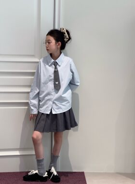女童学院风套装儿童韩国长袖衬衫半裙日系领带水手风甜美西装半裙