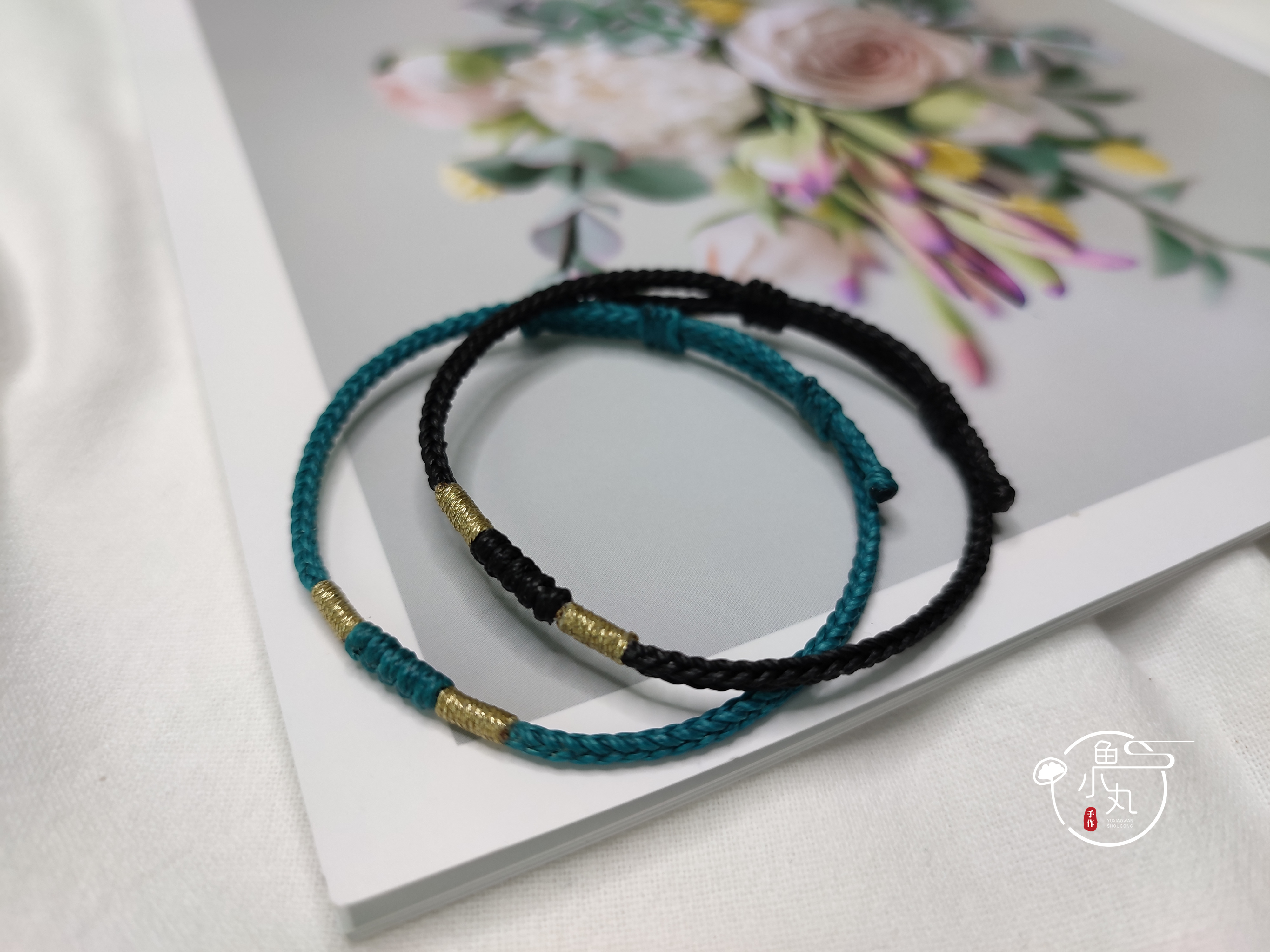 鱼小丸手作手工diy绳结南美蜡线彩金线手绳亲子情侣手链视频材料