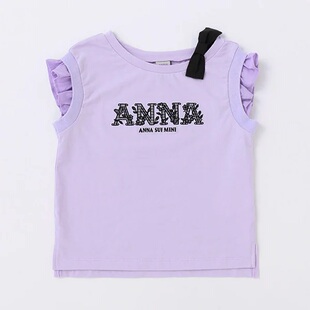 口罗纹短袖 女童紫色绣花袖 T恤1209 SUI安娜苏夏季 日本原单ANNA