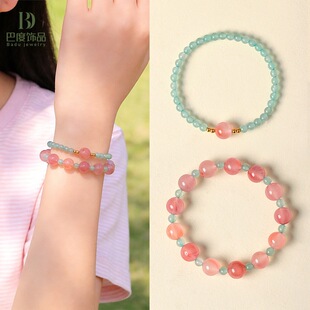 爆款飘花南红东陵玉叠戴串珠手链女清新甜美南红手串手饰