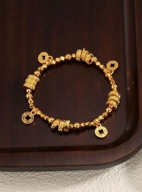 小众新中式古法碎冰冰铜钱蹦迪珠手链钱多多转运珠手串送女友礼物