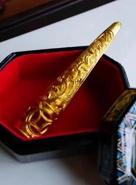 古法金色錾刻雕花铜钱纹娘娘指甲护甲套复古仿清代宫廷风古装配饰