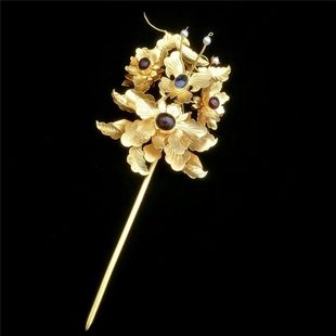 纯铜镀金 明代蝴蝶赶花簪 汉服头饰 影视道具 手工錾刻