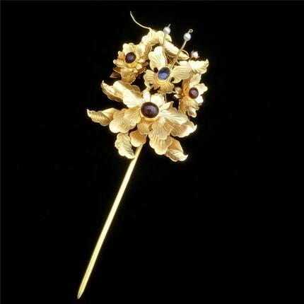 纯铜镀金 明代蝴蝶赶花簪 汉服头饰 影视道具 手工錾刻