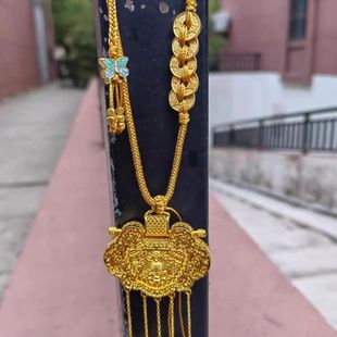 天子门生锁包编织绳铜镀金吊坠新中式长款项链项链绳挂绳