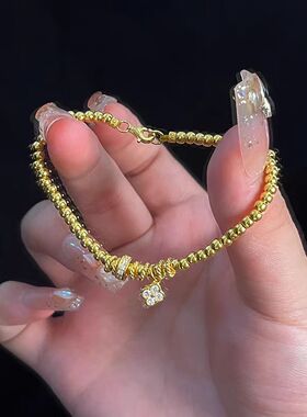 金店同款四叶草跑环光珠手链金色四叶草算盘珠手链女沙金手饰品