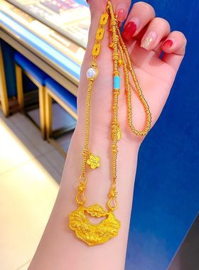 金店同款黄铜镀金双鱼锦鲤锁包项链双勾毛衣链平安长命锁吊坠送女