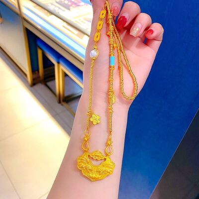 金店同款黄铜镀金双鱼锦鲤锁包项链双勾毛衣链平安长命锁吊坠送女