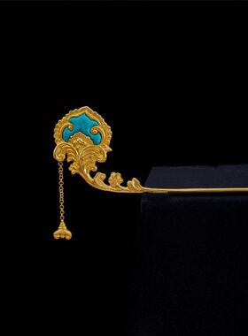 复古明代法手工镀金色烧蓝汉服头饰女步摇流苏发簪钗古风