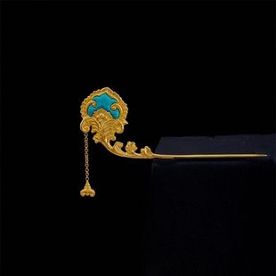 复古明代法手工镀金色烧蓝汉服头饰女步摇流苏发簪钗古风