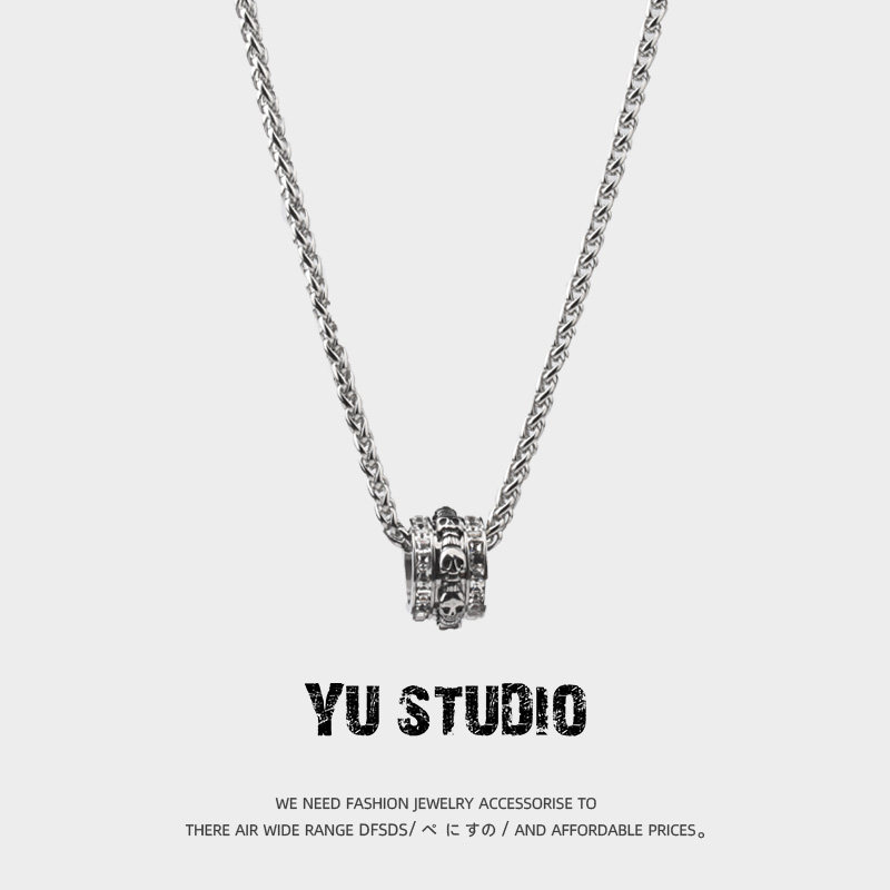 YUSTUDIO嘻哈风骷髅头钛钢项链男潮高级感百搭可旋转毛衣链女