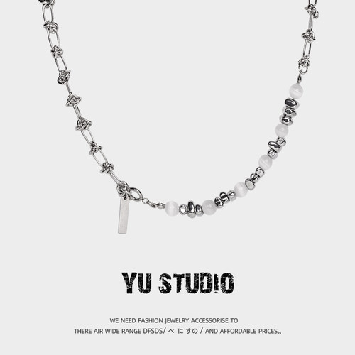 YUSTUDIO钛钢猫眼石荆棘中性项链