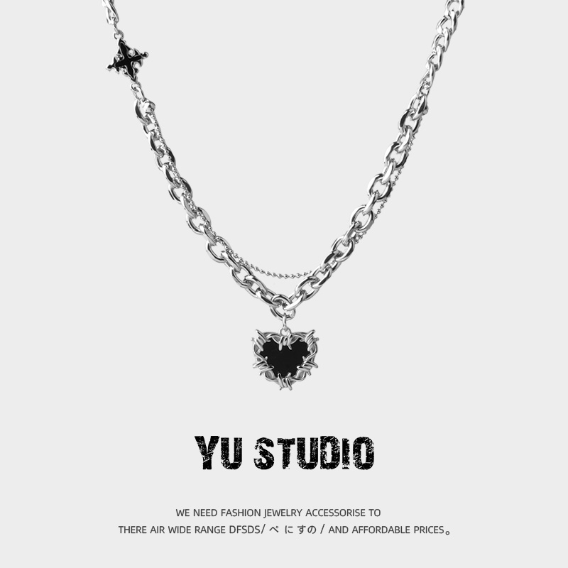 YUSTUDIO荆棘爱心Y2K拼接钛钢项链男女甜酷暗黑潮流颈链配饰品