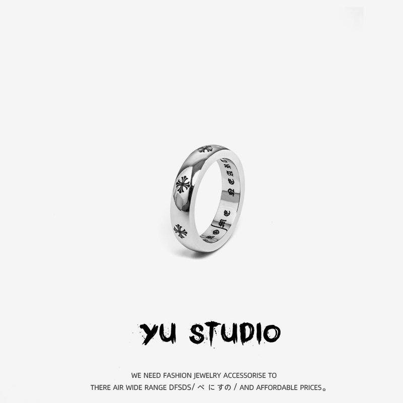 YUSTUDIO情侣钛钢复古十字花戒指