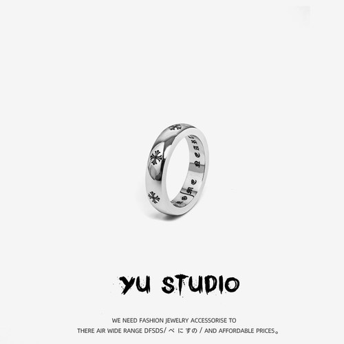 YUSTUDIO情侣钛钢复古十字花戒指