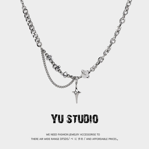 YUSTUDIO钛钢中性月光石星芒项链