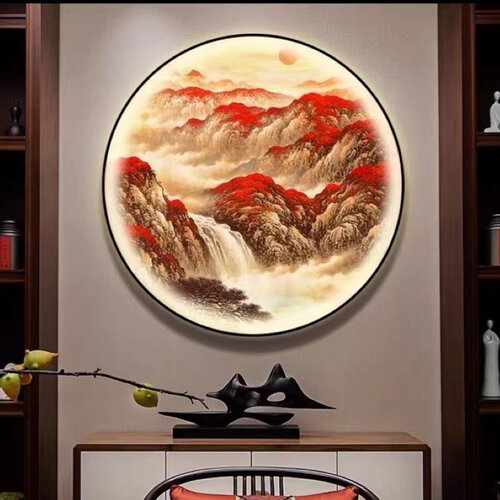 新中式鸿运当头玄关装饰画带灯