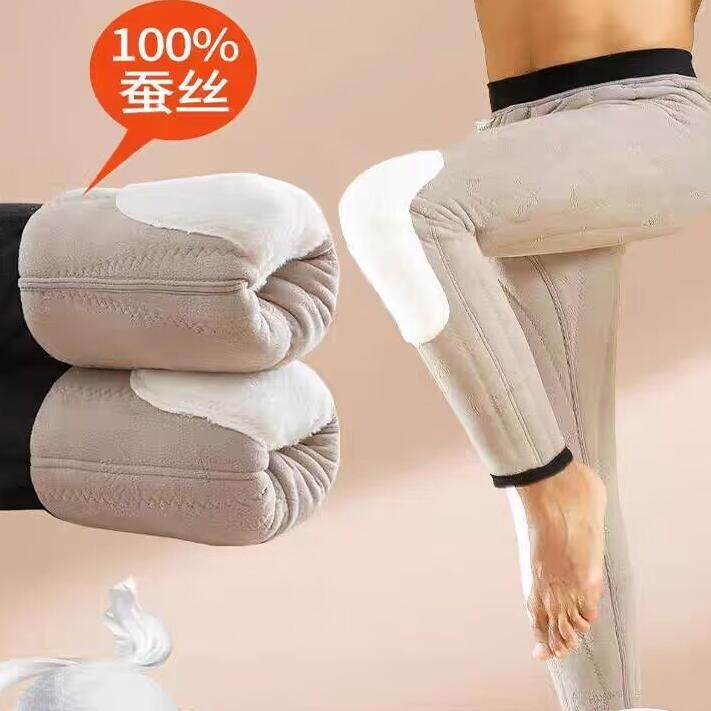 100%蚕丝保暖裤特厚男士棉裤冬季加绒加厚羊毛羊羔绒东北驼绒裤