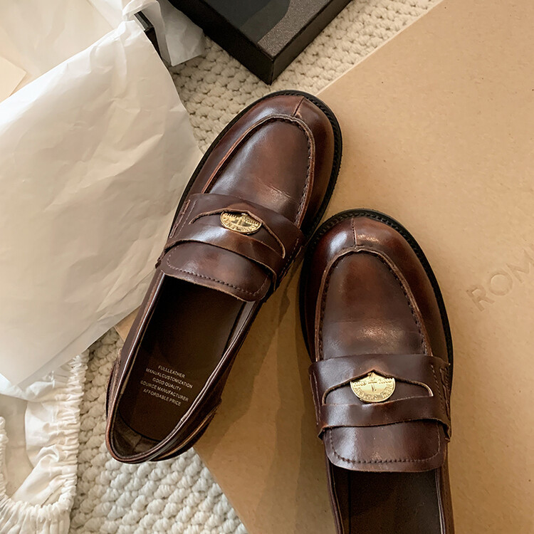 英伦美学～法式复古英伦风金币乐福鞋女春秋2023新款学院风小皮鞋