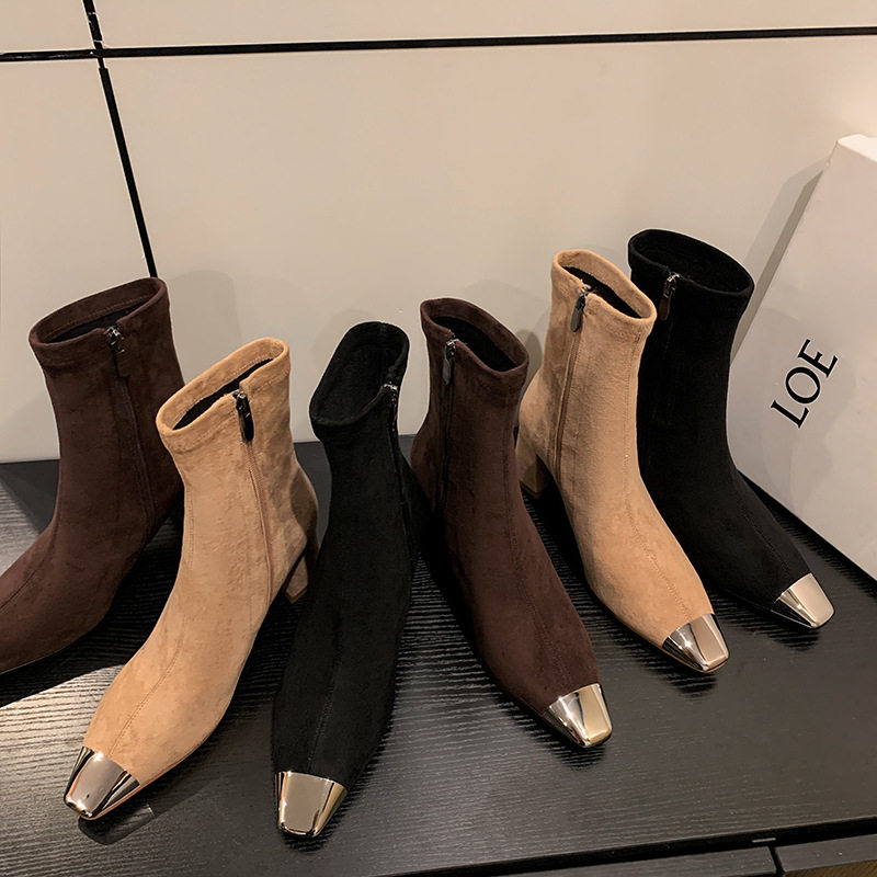 气质高跟小短靴女新款早秋防撞金属头黑色单靴简约法式软面瘦瘦靴,居家布艺,居家婚庆拖鞋,淘宝优惠券,粉丝福利购,淘宝优惠卷