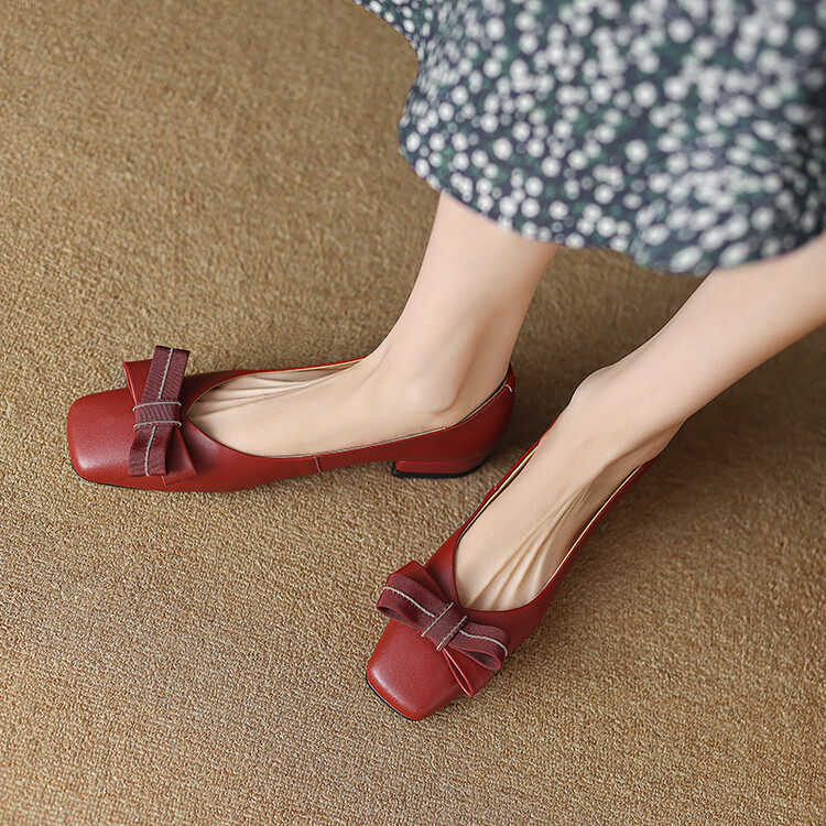 方头浅口单鞋女2023春秋新款甜美蝴蝶结红色玛丽珍芭蕾舞平底女鞋,居家布艺,居家婚庆拖鞋,淘宝优惠券,粉丝福利购,淘宝优惠卷