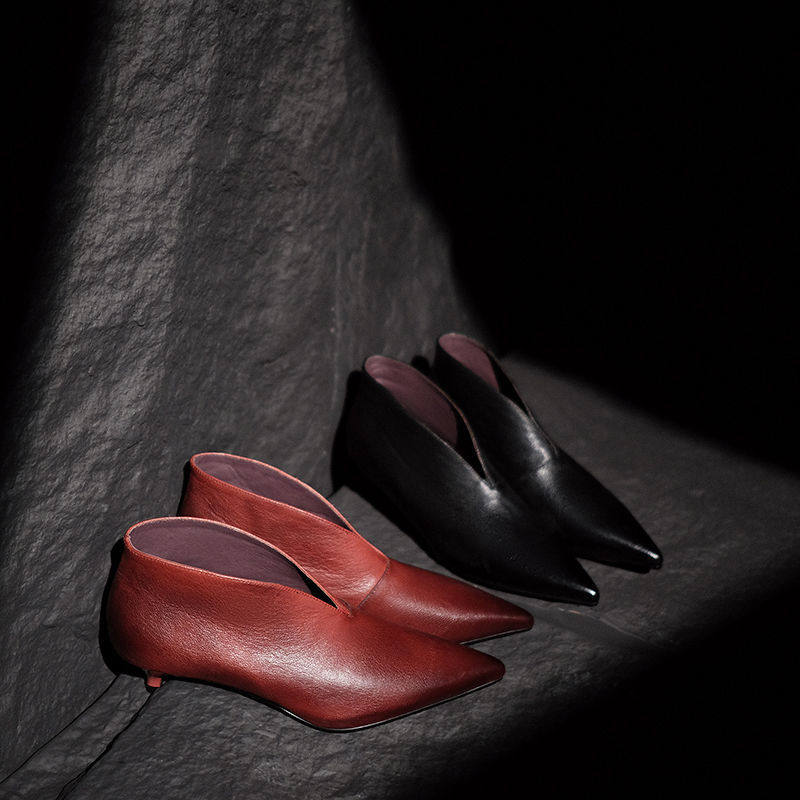 精致贵气复古擦色V口猫跟及裸靴2024秋季新款牛皮气质百搭时装靴,童鞋/婴儿鞋/亲子鞋,帆布鞋,淘宝优惠券,粉丝福利购,淘宝优惠卷