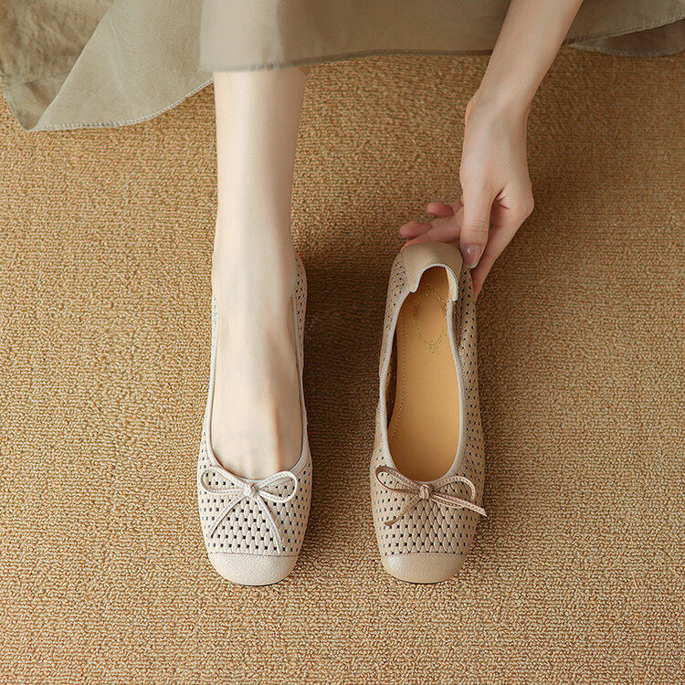 休闲3.5cm软羊皮镂空豆豆鞋女粗跟2024夏中跟软底芭蕾鞋凉鞋,运动/瑜伽/健身/球迷用品,广场舞鞋,淘宝优惠券,粉丝福利购,淘宝优惠卷
