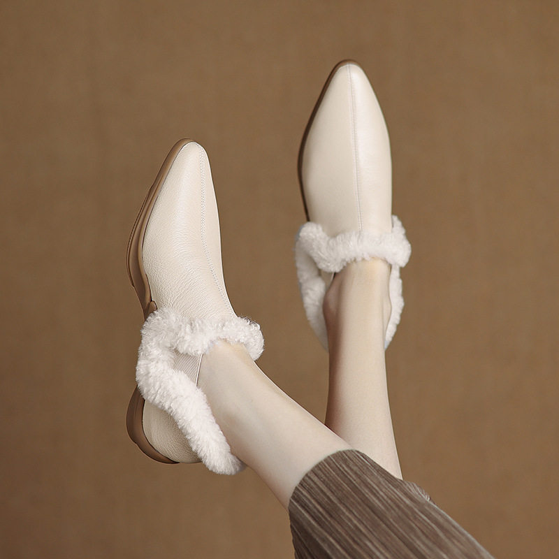 4.5cm气质尖头法式毛毛鞋中跟加绒保暖深口单鞋百搭一脚蹬豆豆鞋,居家布艺,居家婚庆拖鞋,淘宝优惠券,粉丝福利购,淘宝优惠卷