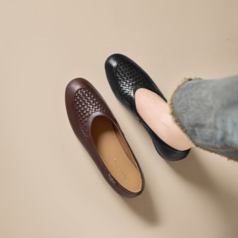 巨好穿法式单鞋女春秋深口编织圆头低跟平底鞋真皮内增高乐福鞋女,女鞋,马丁靴,淘宝优惠券,粉丝福利购,淘宝优惠卷
